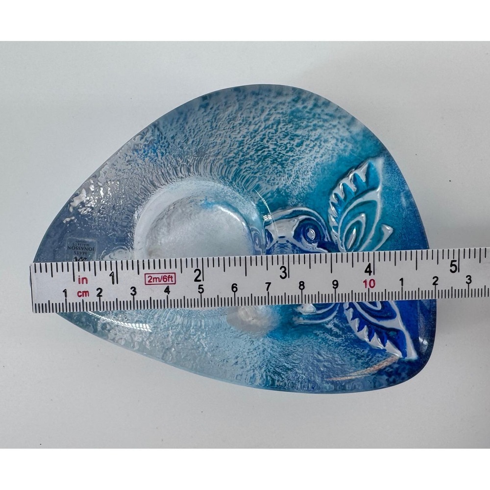 Mats Jonasson Maleras Crystal Butterfly Votive Blue Swirl Art Glass Sweden - Picture 11 of 15